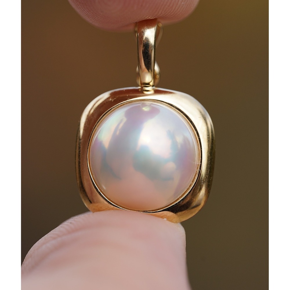 Vintage 14k Solid Yellow Gold Real Cultured Pearl Pendant - Necklace 13" 3.57g